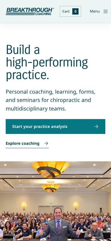Mobile screenshot of the Breakthrough Coaching website